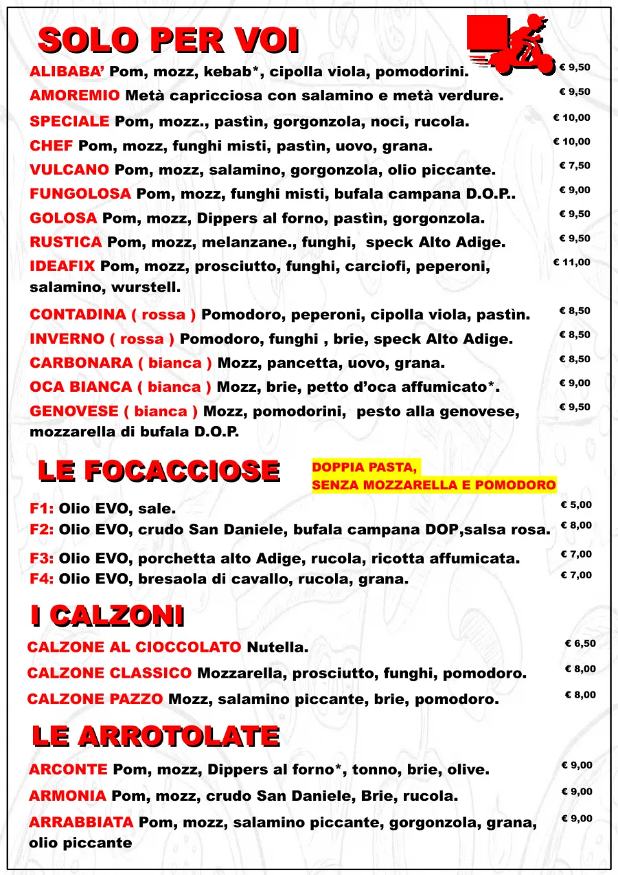 Listino online : Menu Nuovo listino Pizzaidea Ceggia